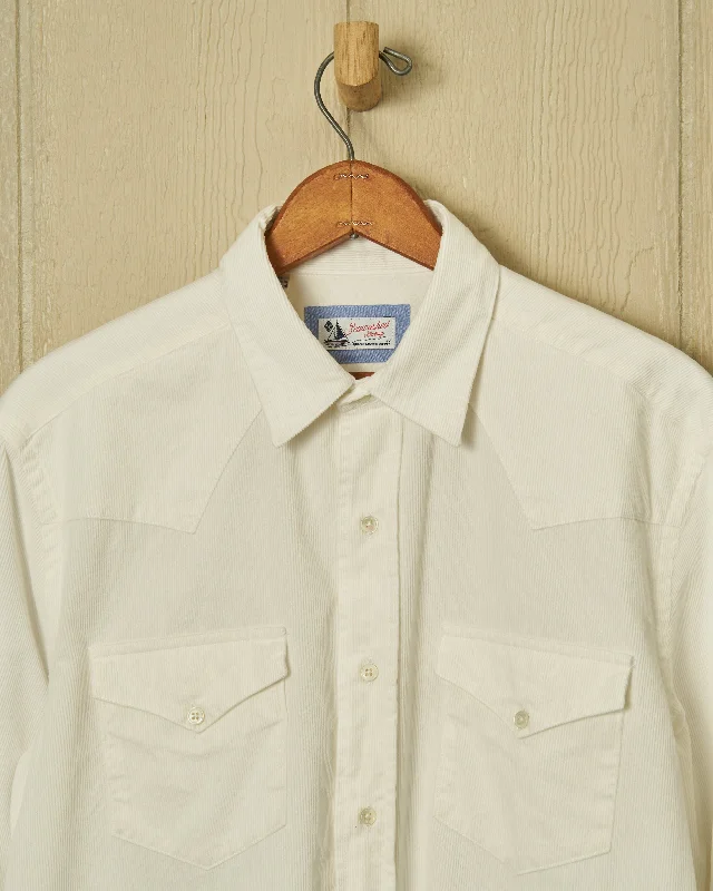 Western Sea-Washed Shirt in White Pinwale Corduroy