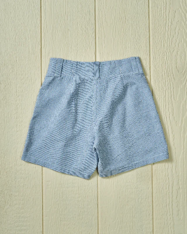 Women's Pleated Short in Navy Seersucker