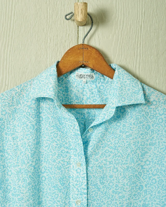 Women's Point Collar Blouse in Aqua Summer Floral